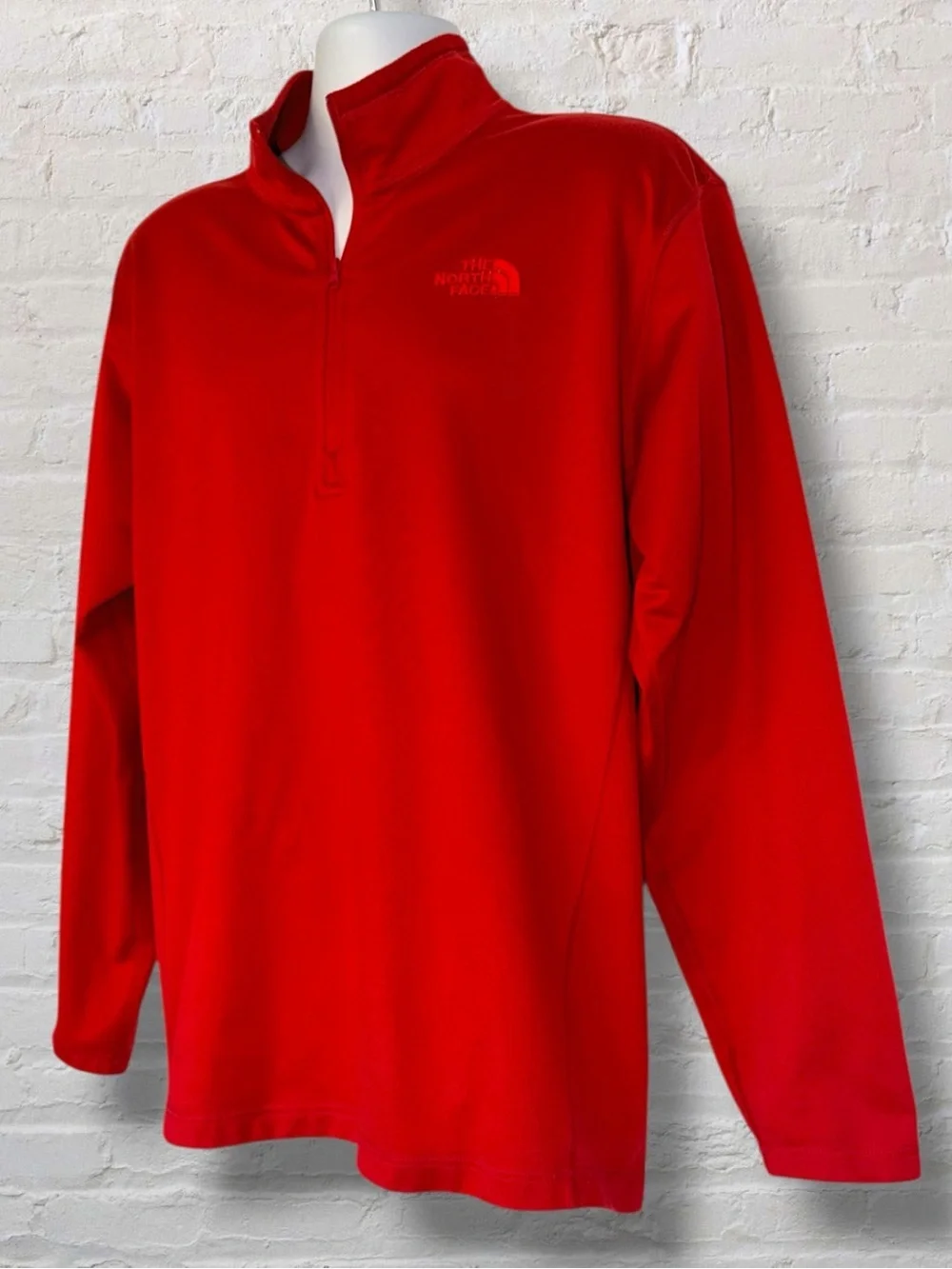 The North Face Mens XL Red Quarter Zip Fleece Pullover Jacket Logo Sweatshirt